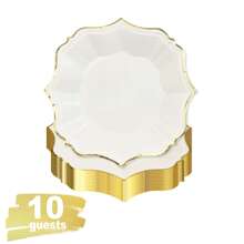 10 Stücke/30 Stück-Packung 7 Zoll Dessert-Pappteller aus goldener Folie, Kuchenteller mit gewelltem Rand für Geburtstagspartys, Hochzeiten, Valentinstag, Jahrestage