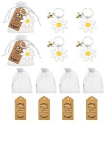 12pcs/3pcs Bee And Sunflower Keychain Gift Set - Cute Party Gift Return Sets Include, Stainless Steel Keychain, Organza Bag , Thank You Tags ,Suitable For Wedding, Bridal, Bachelorette Celebrations,Mother's Day Gifts,