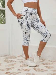 3 Pcs Women High Waist Floral Print 3/4 Leggings With Pockets, Tummy Control Yoga Workout Pants, Athletic Sportswear Summer - Multicolor - View 4