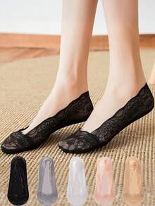 Boat Socks Women's Lace Summer Thin Ice Silk Anti Slip Heels Short Socks Low Vamp Invisible Socks Christmas Gift