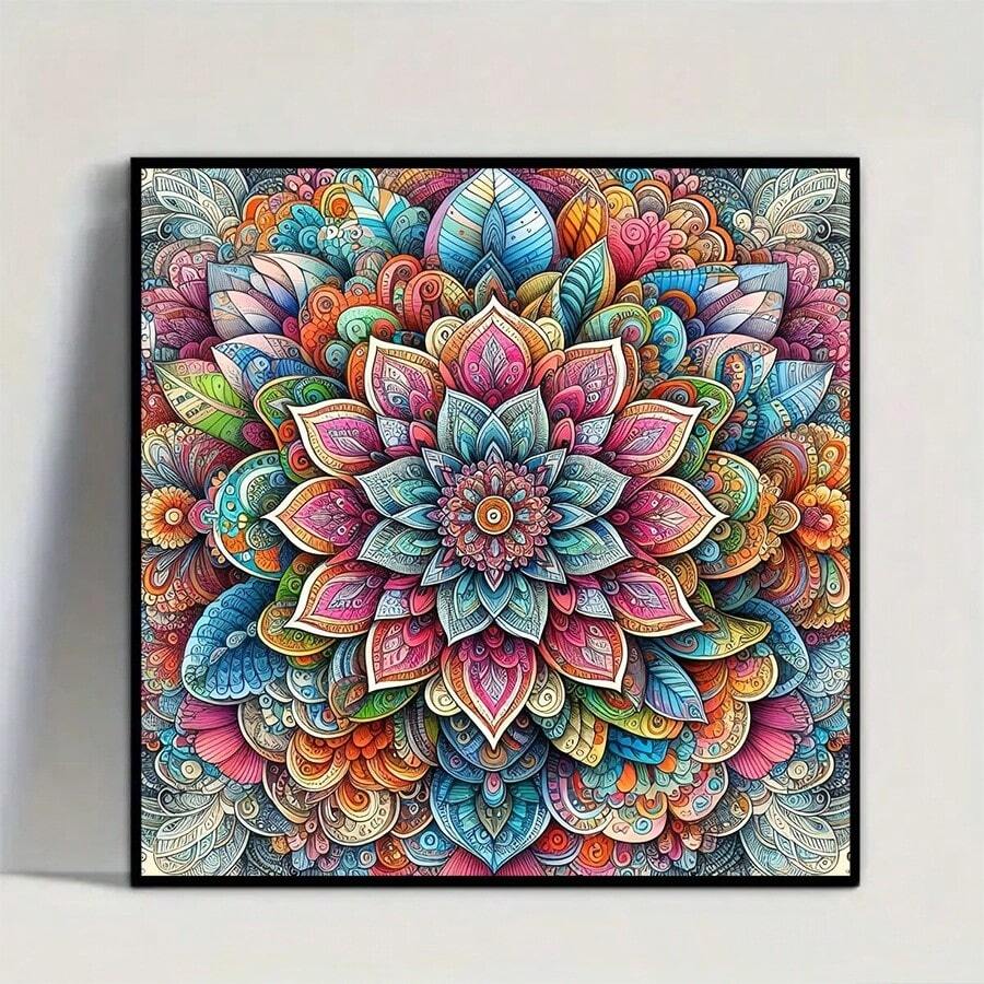 5D DIY Diamond Painting Kit, Mandala Flower Design, Round Acrylic Diamond Embroidery Cross Stitch Art Craft, Suitable For Wall Decoration, Surprise Gift Diamond Painting Diamond Art - Multicolor - View 1