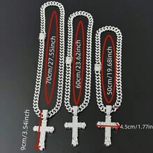 Inlaid Rhinestone Large Hole Thick Cross Pendant Necklace Personalized And Versatile Cuban Chain Luxury 18k Plated Alloy White/Yellow European And American Cool Upgraded Version Large Heavy Design Music Festival - 214nanhai-cross - View 2