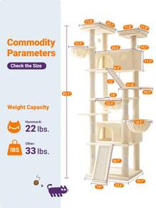 Allewie 81 Inches Tall Cat Tree/Multi-Level Large Cat Tree House And Towers For Large Cat/Cat Climbing Tree With Cat Condo And Hammock/Cat Tree Scratching Post/Wide Base/Cat Tree/Dark Grey/Grey/Pink/Beige/White & Black SPO/Leopard Print * Room Decor Home Decor Christmas Decor Bedroom Decor - Màu be - Xem 7