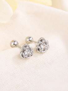 1 paire de boucles d'oreilles à fleurs de rose à vis pour femmes, délicates, , polyvalentes, peuvent être portées pendant le sommeil