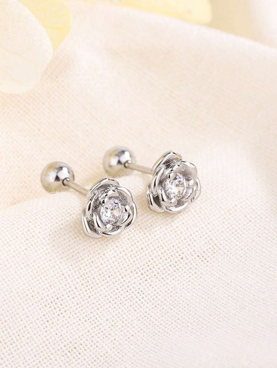 1 paire de boucles d'oreilles à fleurs de rose à vis pour femmes, délicates, , polyvalentes, peuvent être portées pendant le sommeil