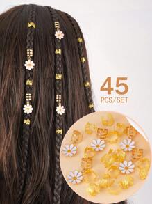 Set de 45 piezas de sortijas huecas para el cabello, cuentas para soñadores, clips de metal para trenzas de pelo, decoración/accesorios de cuentas de metal para rastas, estilo callejero, accesorios para el cabello trenzado para fiestas, adorno dorado para la cabeza