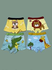 8 Sets Of Young Multi-Color Boys Cotton Boxers, Comfortable And Soft Cartoon Dinosaur, Crocodile, Lion, Giraffe, Dog, Balloon Printed Little Boy Boxer Briefs Four Seasons, Blue, Green, Yellow
