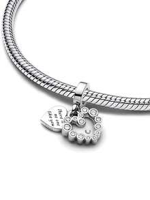 1 件珍珠白“MOM”锆石心形吊坠、宇航员吊饰、爱心文字串珠吊饰、银色鸡尾酒杯锆石吊饰 - 母亲的生日礼物 - 彩色 - 查看 3