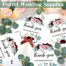 Breezier 10/20pcs Wedding Favors Party Supplies Decorative Fans, Graduation Ceremony Celebration Items, Thank You For Celebrating With Us Hand-Held Folding Fans, Bohemian Wedding Gifts For Bride, Bridesmaids, Dance, Elegant Rose Floral Pattern Wedding Fans With Wooden Handle And Ribbon For Guests - Multicolor - View 10