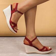 Women's Fashion Platform Sandals, New Red Rope Platform Thick Sole Wedge Sandals For Spring And Summer