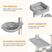 Cat Tree Tower 98cm Multi-Level Cat Climbing Frame With Hammock, Spacious Condo, Removable Bed, Scratching Posts & Toy Ball – Activity Centre For Indoor Cats And Kittens - Light Grey - View 7