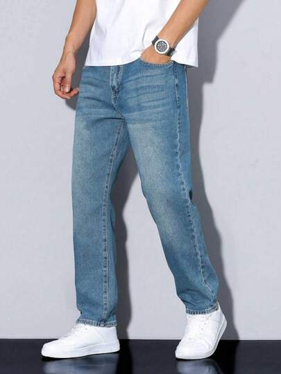 Teenagers' Fashionable Casual Personalized Ins-Style Light Blue Denim Jeans