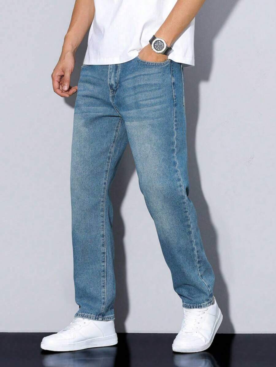 Teenagers' Fashionable Casual Personalized Ins-Style Light Blue Denim Jeans