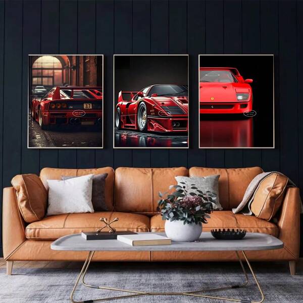 1pc Wall Arts Posters FramelessPop Red Black Luxury Car F40 Poster & Prints Canvas Painting Wall Art Modern Living Room Office Home Decoration ,Wall Art With Frame