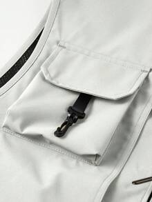 2025 新款夏季高品质男士休闲时尚纯色多口袋钓鱼背心，户外徒步超大口袋男士功能背心 - 白色 - 查看 9