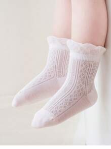 1 Par de Meias Finas de Algodão com Renda para Bebês, Primavera & Verão
