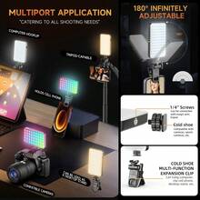 AXNEN 129 RGB Rechargeable Selfie Ring Light With Front & Rear Clip, 3 Lighting Modes And Multi-Level RGB Dimming, Suitable For Smartphones, Android Devices, IPad, Laptops, For Makeup, Mobile Photography, Selfie, Vlog And More - Multicolor - View 7