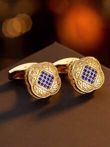1 Pair Men's Gold-Color Micro-Inlaid Zirconia Cufflinks - Yellow Gold - View 1