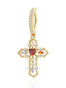 1pc Copper Micro-Inlaid Cross Navel Ring, Suitable For Women's Daily Wear - Multicolor - View 18
