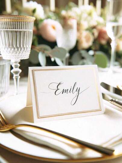 50/100 Gold Foil Border Place Cards Table Setting Name Cards Blank Place Cards Guest Cards Gold/Silver Hot Stamping Wedding Table Name Cards, Guest Seat Sign-In Cards, Table Cards, Christmas For Wedding Dinner, Party Dinner, Decoration