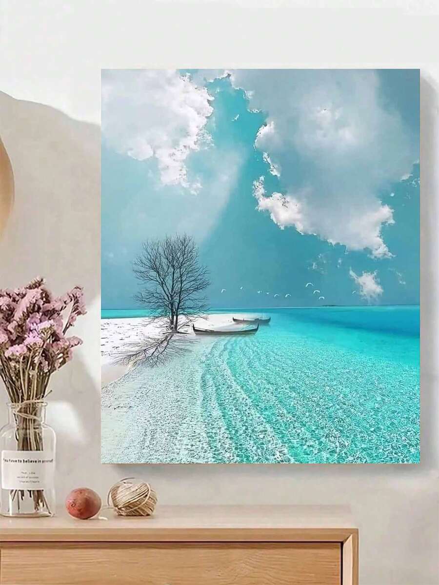1 套 40*50 厘米 DIY 海洋主题手绘油画,释放您的创造力 - 无需绘画经验,装饰您的空间,缓解压力,体验艺术的力量 - 藍白色 - 查看 1