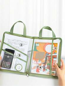 1 Pc Plain Color PVC Plastic Storage Bag, A4 Handbag File Folder With Zipper, Student Exam Use, Subject Organization, Waterproof Document Holder, All Season - Multicolor - View 10