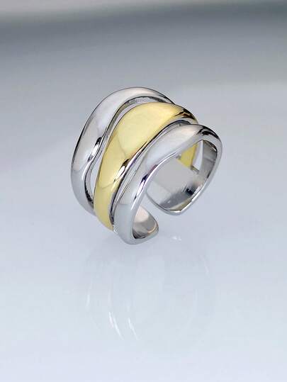1 chiếc nhẫn hợp kim đồng 3 lớp hai tông màu, có thể điều chỉnh kích thước, kiểu dáng thời trang (dành cho cả nam và nữ)