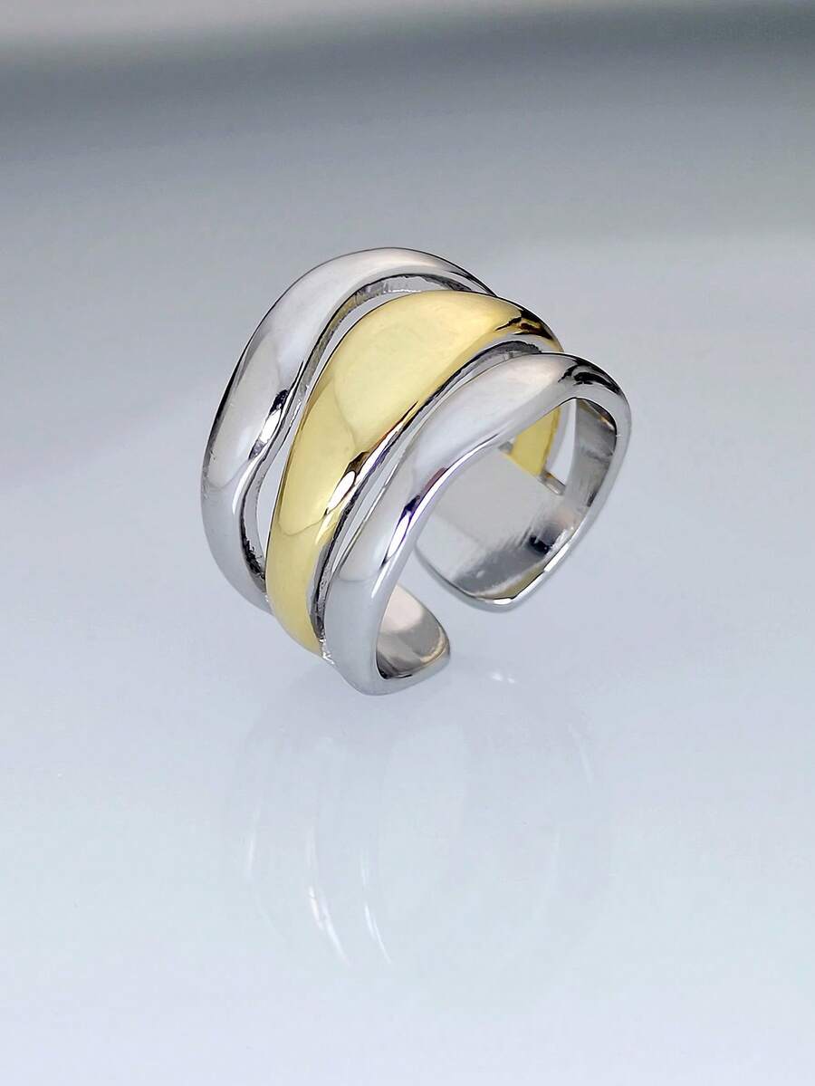 1 chiếc nhẫn hợp kim đồng 3 lớp hai tông màu, có thể điều chỉnh kích thước, kiểu dáng thời trang (dành cho cả nam và nữ) - Phong cách 2 - Xem 1