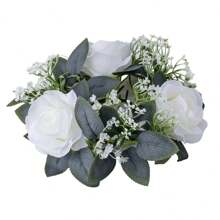 1 peça de suporte para velas de rosas artificiais, decoração de mesa para festa de casamento, guirlanda romântica de flores artificiais (velas não incluídas)