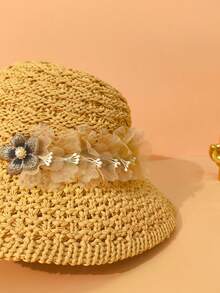 1pc Women Solid Color Straw Hat, Casual Boho Vintage Palace Style Street Elegant Summer New Handmade Floral Grass Hat Small Face Bucket Hat Summer Outdoor Sun Protection Sun Hat, Suitable For Daily Outing And Shopping - MZ2169 - View 5