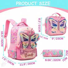 3PCS Kids Bag Girls Backpack Set For Primary School Butterfly Backpack For Girls For School With Lunch Bag And Pencil Case - Animal Style Girls' Schoolbag - View 5