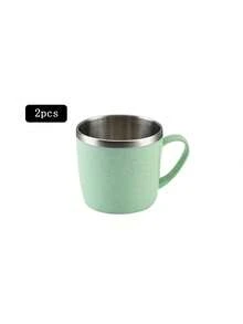 1/2 件不锈钢双层隔热早餐杯带手柄，适合盛放牛奶和咖啡