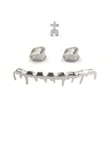 1 set de bijoux en forme de croix et de dent en zircone cubique, surface lisse, cadeau unisexe hip-hop, accessoire de décoration de fête et de club réglable, avec instructions d'assemblage de l'attachement pour la dent
