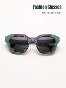1 Pair Unisex Kid Classic Retro Cartoon Rectangle Fashion Glasses, Suitable For Daily, Vacation, Party Use - Grey - View 10