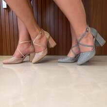 Women's Pumps Shoes Cross Straps High Heel 8 Cm Thick Shiny Elegant Original Show Show - 銀色 - 查看 4