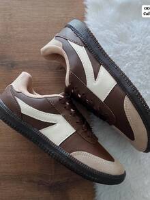 Unisex Casual Sneakers  Striped Comfortable Fashion Blogger - 咖啡 - 查看 2