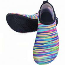 1 Pair Colorful Striped Soft Bottom Aqua Shoes With Butterfly Heel, Flexible, Skin-Friendly, For Outdoor Beach, Indoor Running & Yoga