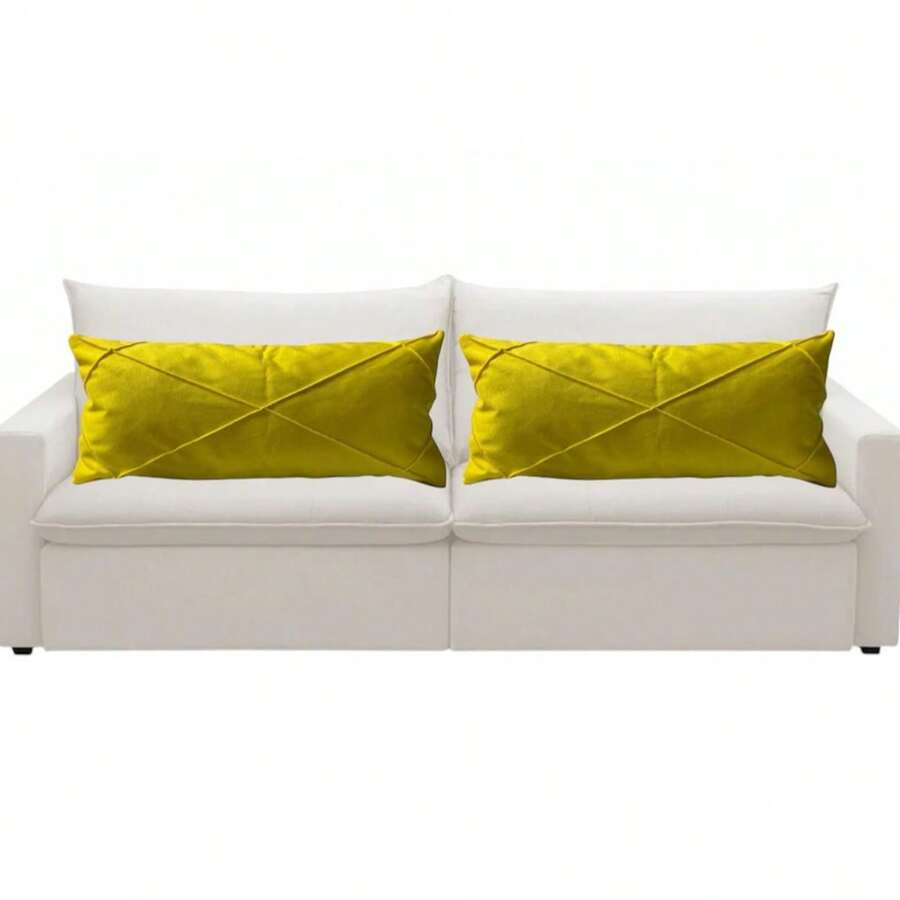 Set Of 2 Large Rectangular Crossed Baguette Cushions, Filled, 70cm X 30cm - Amarillo - Ver 1