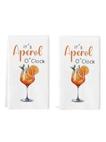 2 Stücke Küchen Utensilien Handtücher, Aquarell Küchen Utensilien Design Küchen-Chef Geschirrtücher mit "Es ist Aperol Uhr" Design, Country Style Geschirrtuch, Küche Abwasch-Hand Geschirrtuch, Küchen Abtrocknungs-Geschirrtuch für Küche Restaurant Tisch