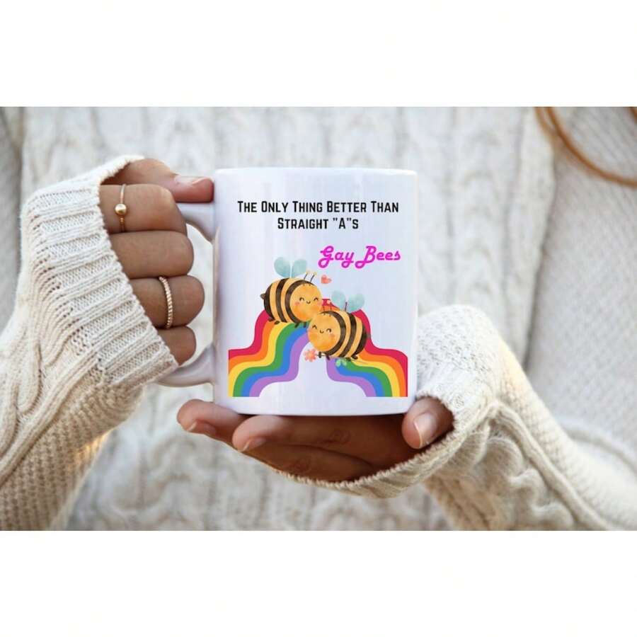 1pc 11oz Funny Gay Bees Coffee Mug, College Graduation Gift For Her, College Graduation Gift For Him, LGBTQ Rainbow Mug, Pride Month Party Favors - 11OZ - View 1