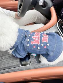 1pc Pet Clothes, Dog Cat Outfit, Small Dog Puppy Outdoor Stylish Casual Fashion Cute Pet Jacket Soft Bomber Coat - Blue - View 8