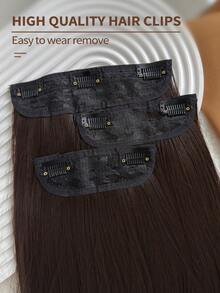 3片装22英寸直发夹式接发片，棕色，合成全头假发片，女士适用 - 棕色 - 查看 7