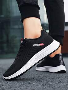 Zapatillas de deporte casuales transpirables de malla de color sólido para hombre,Pelota de tenis para hombre duradera y elegante,Nuestras sandalias son versátiles y adecuadas para todas las estaciones, para ir al trabajo a diario, caminar, ir de compras, pasear al perro, hacer footing, deportes al aire libre, fitness, viajes y otras actividades - Negro - Ver 4