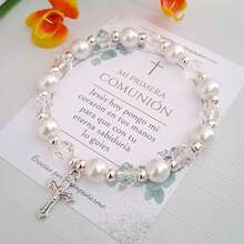 Pulseras ajustables Recuerdo Primera Comunión Cristal y Perla Blanca con bolsita de celofán - BLANCO 20PIEZAS - Ver 7