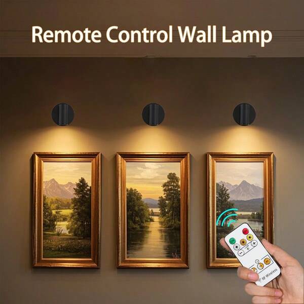 1pc Remote Control Spotlight, Mural Decoration Wall Lamp With Touch Control, 3 Light Colors Dimmable Night Light, Wall-Mounted Art & Plant Lighting, Rechargeable Light