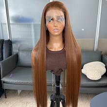 Brown 13x4 Synthetic Lace Front Wigs For Women 30 Inch Long Straight Glueless Kanekalon Hair Resistant Synthetic Hair Wigs Free Part 150% Density Transparent Lace Wigs Heat Ready To Wear Synthetic Wigs For Women Daily Party Vacation Holiday Use - Brown - View 2