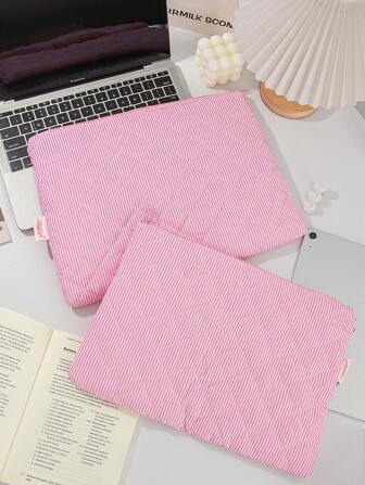 Borsa per computer portatile con righe rosa, stile semplice, borsa per tablet, forniture scolastiche per business, college, viaggi, regalo per insegnanti, papà, organizer elettrico, custodia protettiva, piccola cartella porta documenti, custodia per computer portatile da 11 a 13 pollici, accessori essenziali per computer portatile da scuola e insegnanti