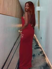 Sexy Red Backless Maxi Dress - Crisscross Halter Cutout Evening Gown - Đỏ - Xem 5