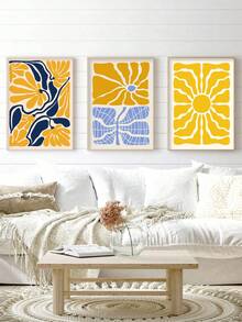 1 pieza Cartel de arte minimalista moderno con flores amarillas onduladas, impresión en lienzo, decoración floral artística, hermosa decoración de pared abstracta, para sala de estar, dormitorio, oficina, hogar, sin marco