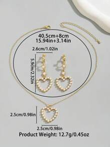 3 colliers de perles en forme de cœur élégants français avec des clips d'oreilles en forme de cœur pour les cadeaux de la Fête des Mères et de la Saint-Valentin